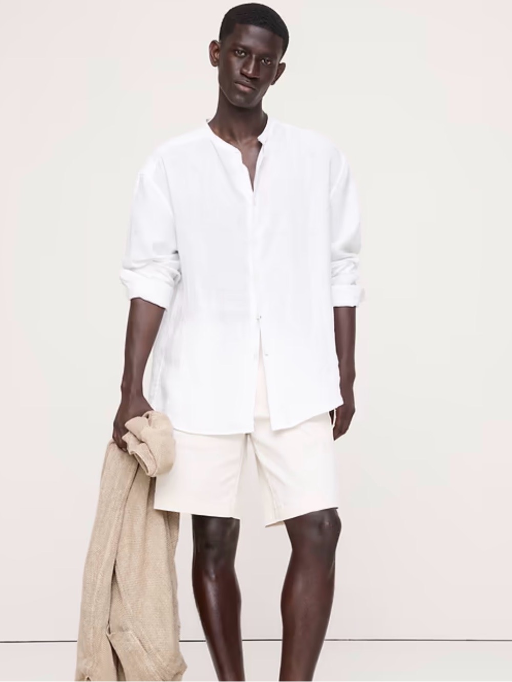 NWOT Banana Republic Relaxed Fit Linen Banded Collar Sz Large (.#868352)